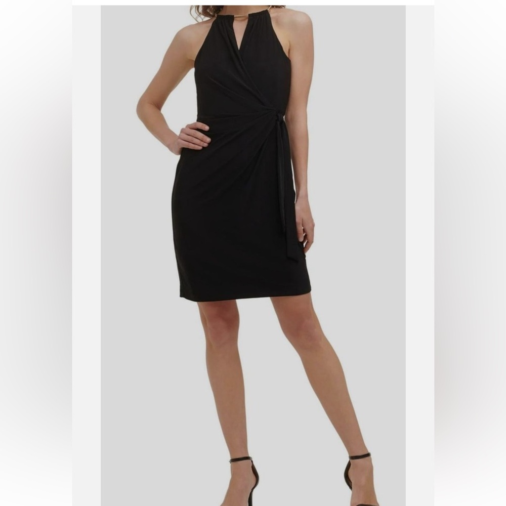 Kensie Black Metallic Neck Backless Dress